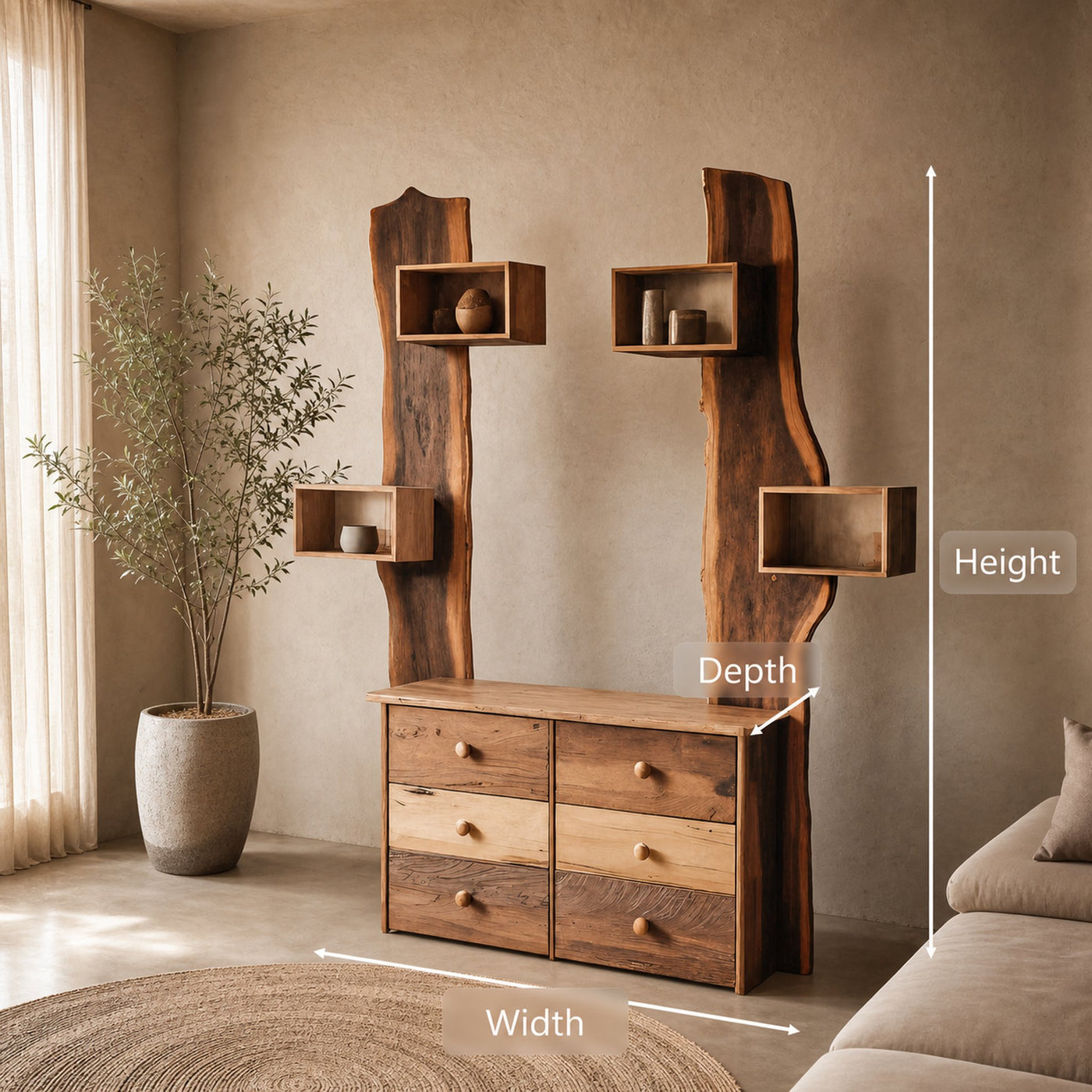 Rustic Cabinet With Floating Shelves For Living Room - product view 6