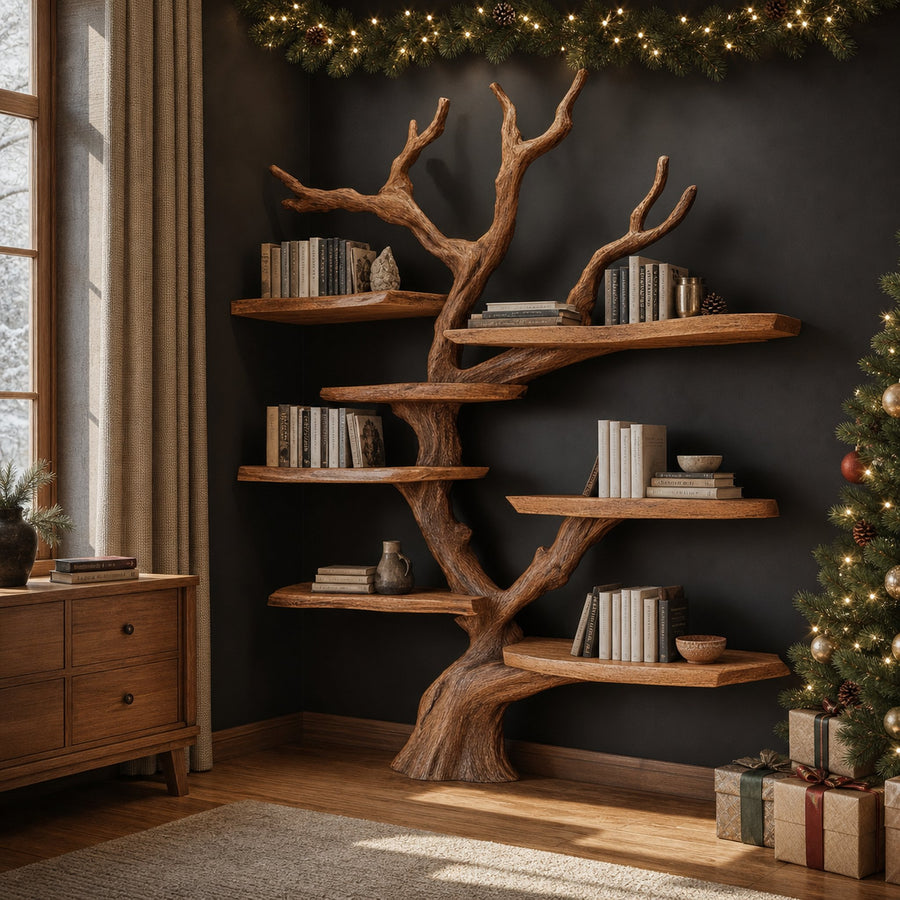 Rustic Christmas Decor Tree Shelf Living Room