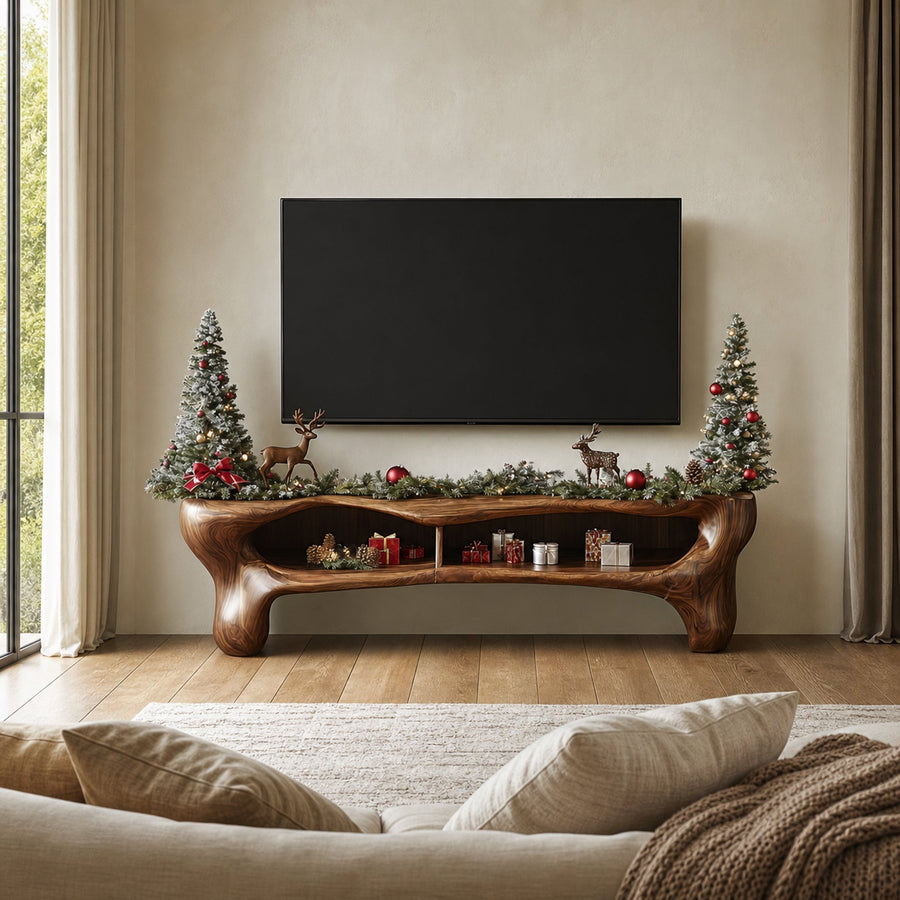 Rustic Christmas TV Cabinet Festive Living Room