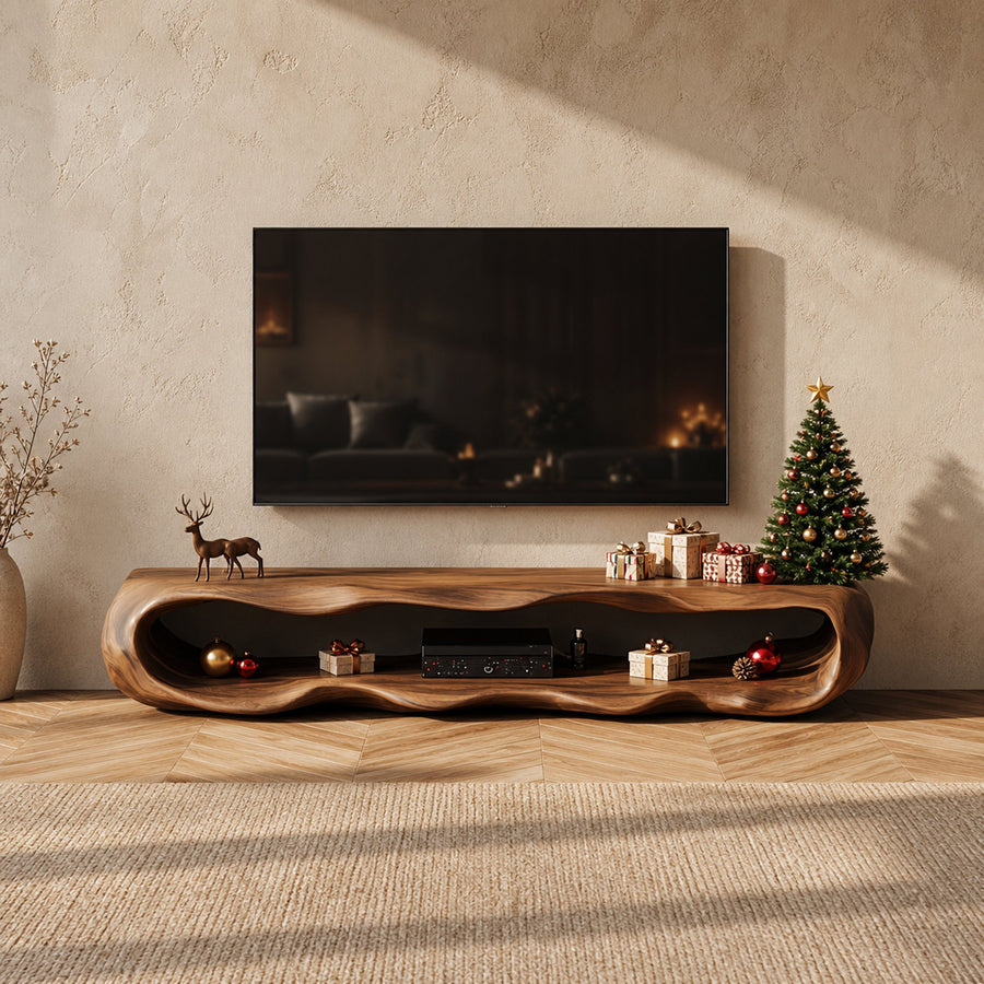 Rustic Christmas TV Stand Cabinet Living Room Decor