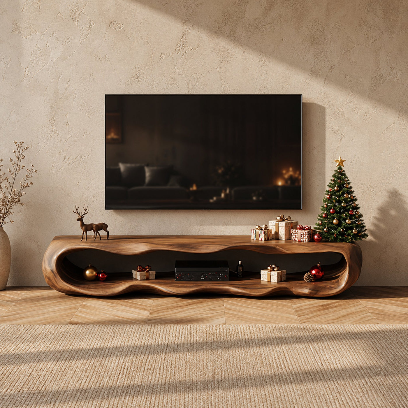 Rustic Christmas TV Stand Cabinet Living Room Decor