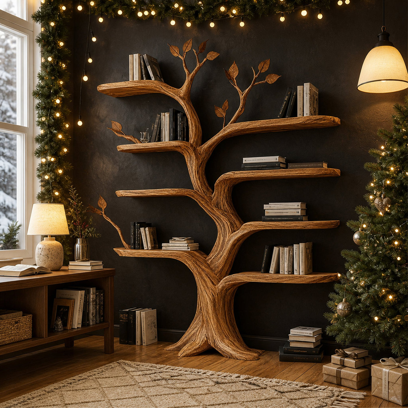 Rustic Christmas Tree Display Shelf Living Entryway Decor
