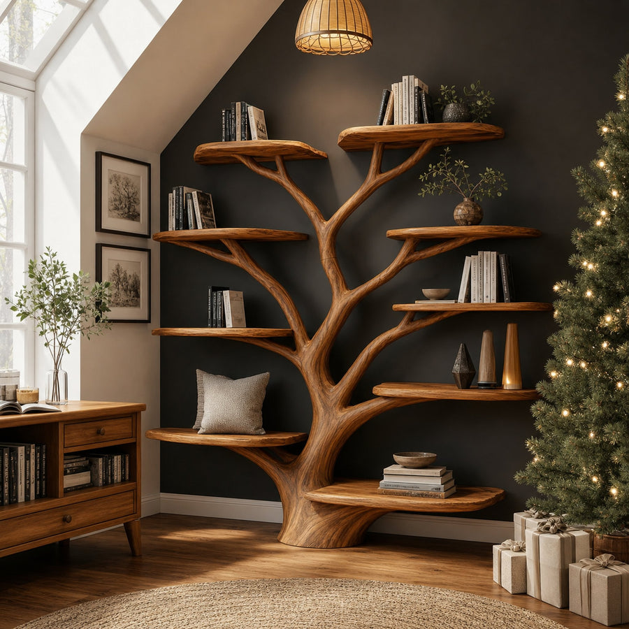 Rustic Christmas Tree Shelf Living Room Holiday Display