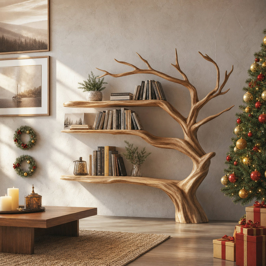 Rustic Christmas Tree Wall Shelf Bedroom And Entryway