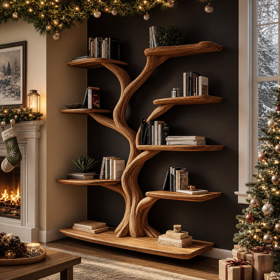 Rustic Christmas Tree Wall Shelf Living Room