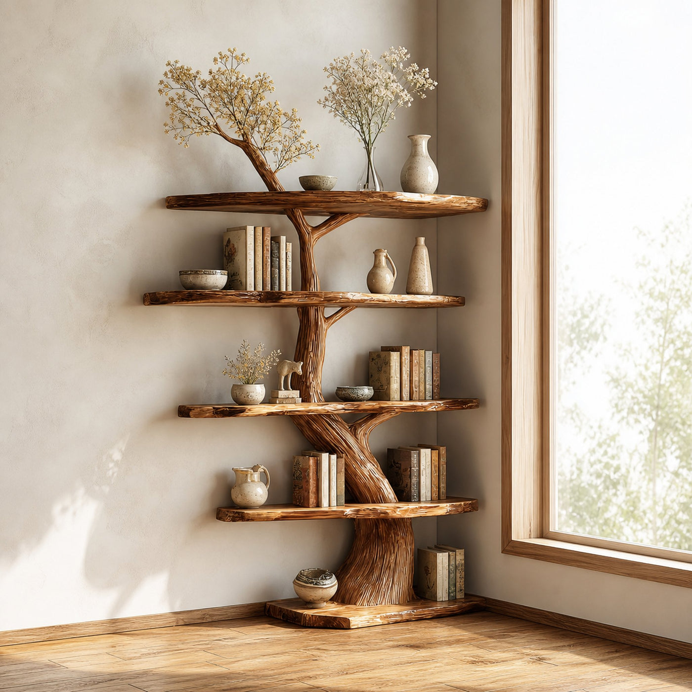 Rustic Corner Display Shelf Living Room Bedroom Artistic Unit