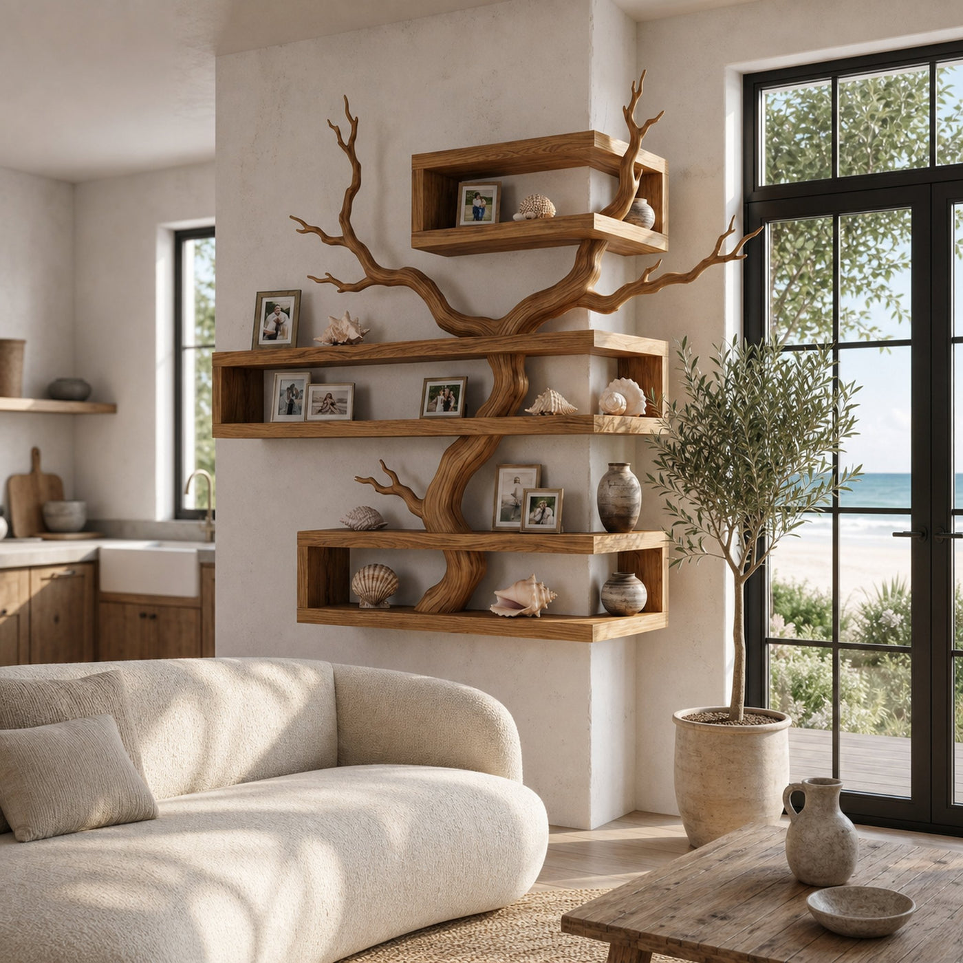 Rustic Corner Floating Shelf With Artistic Branch Shelves For Living Room - product view 6