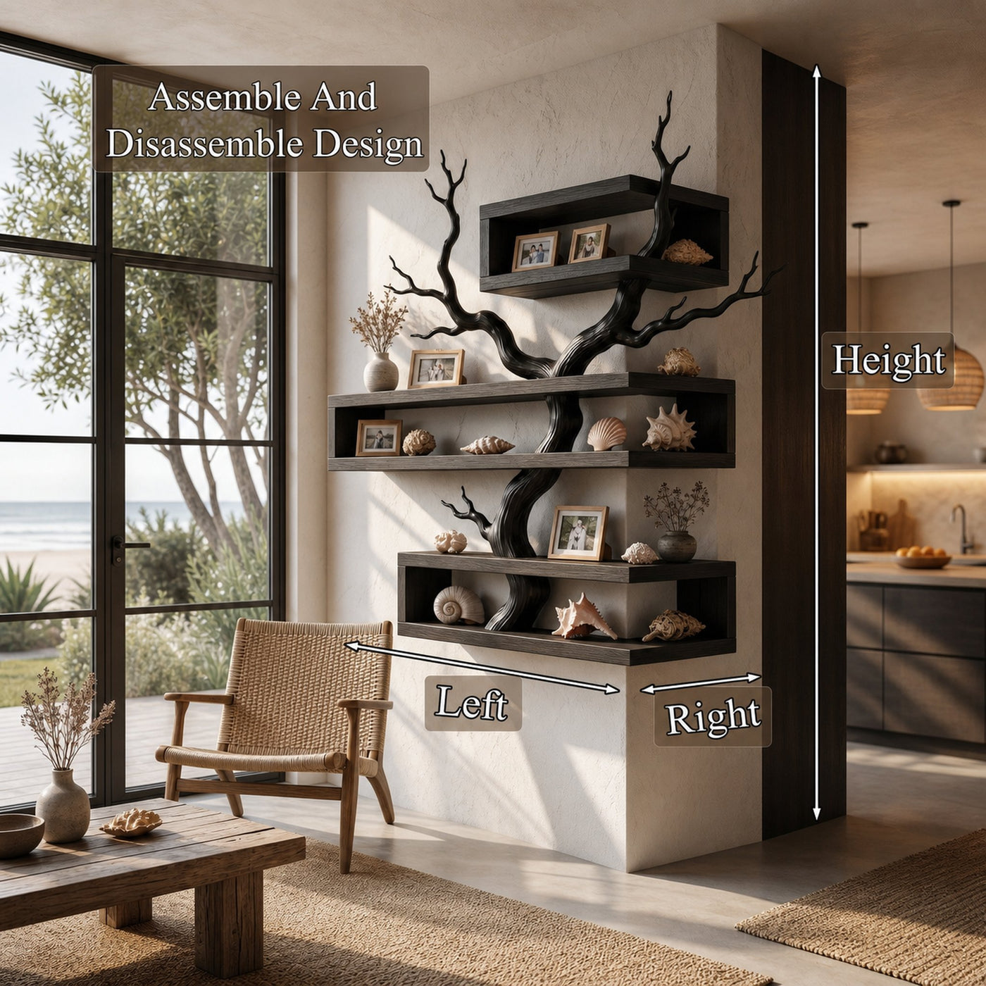 Rustic Corner Floating Shelf With Artistic Branch Shelves For Living Room - product view 8