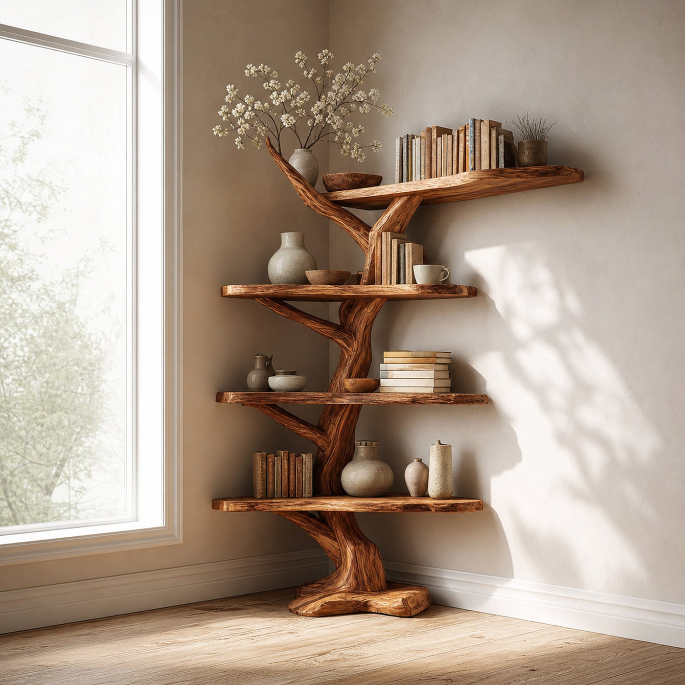 Rustic Corner Shelf Living Room Artistic Display