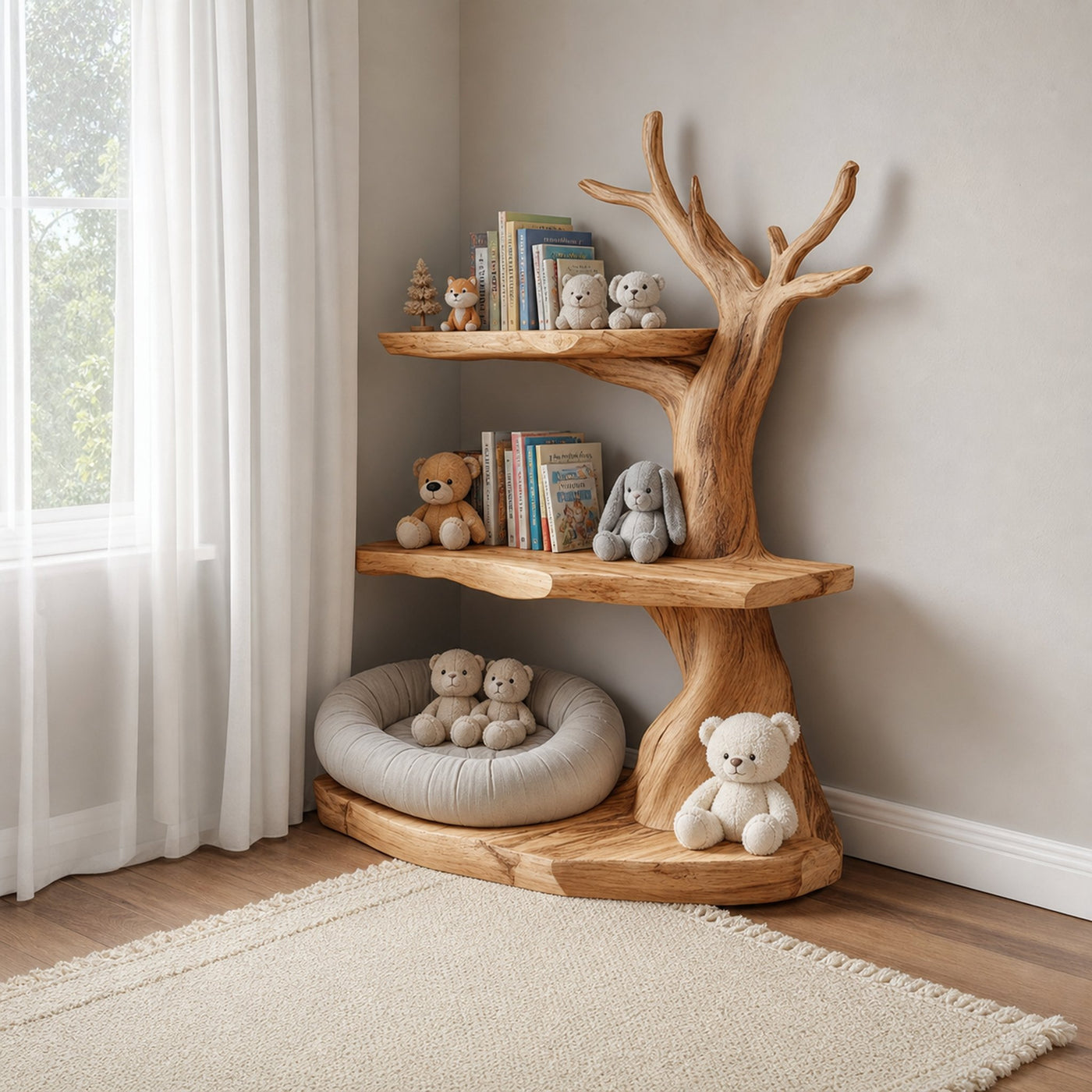 Rustic Corner Tree Bookshelf Children Bedroom
