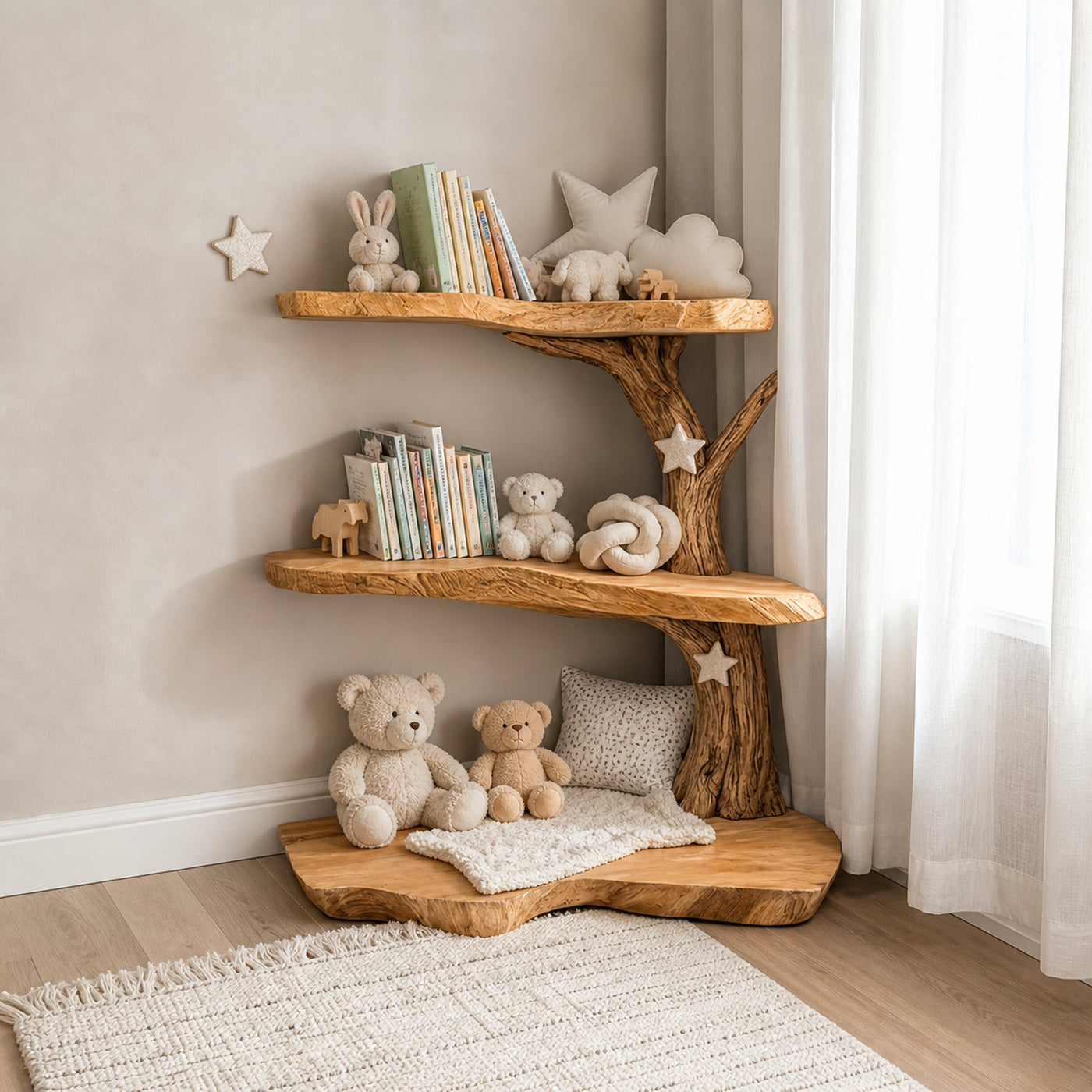 Rustic Corner Tree Bookshelf Kids Bedroom Decor