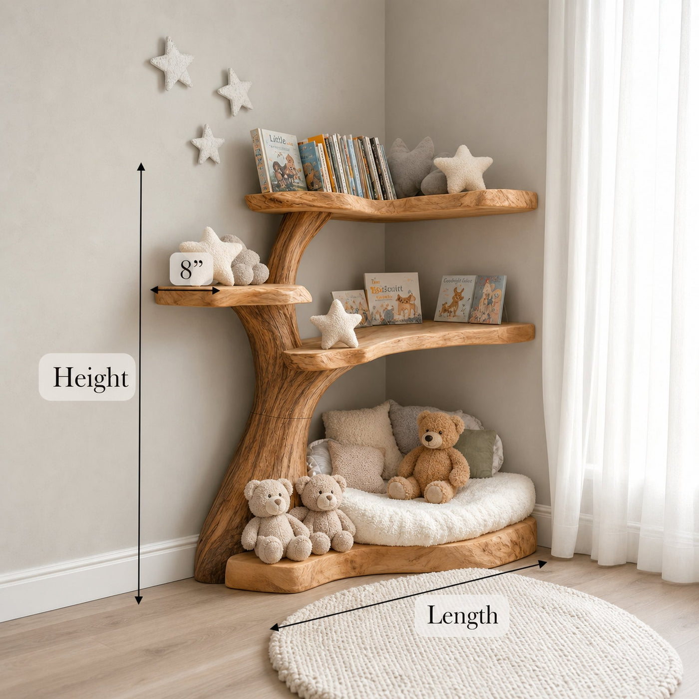 Rustic Corner Tree Bookshelf Kids Room Nursery - product view 8