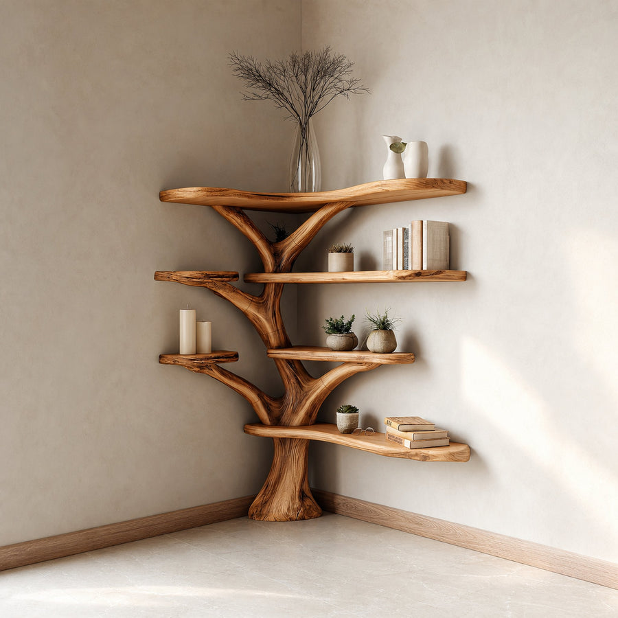 Rustic Corner Tree Bookshelf Living Room