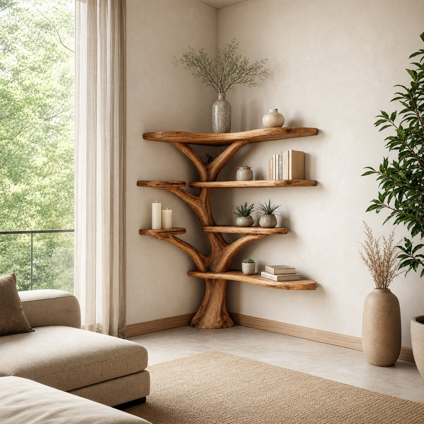 Rustic Corner Tree Bookshelf Living Room - product view 2