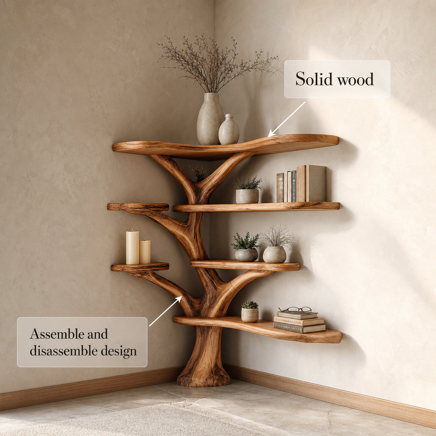 Rustic Corner Tree Bookshelf Living Room - product view 3