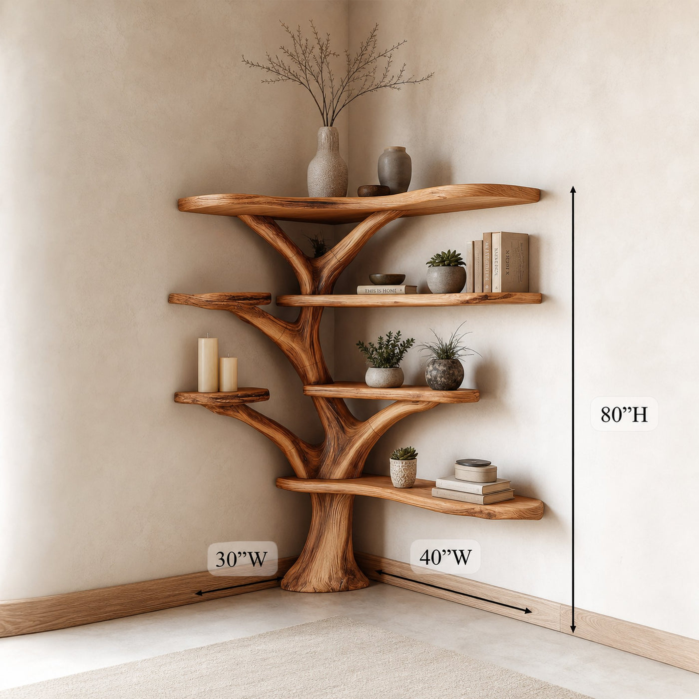 Rustic Corner Tree Bookshelf Living Room - product view 4