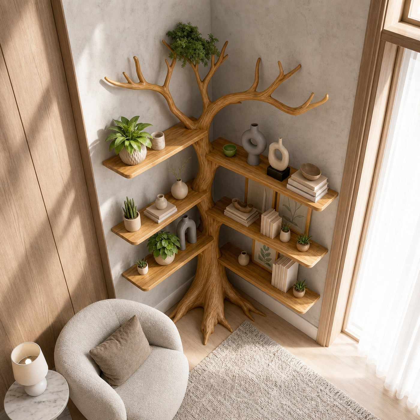 Rustic Corner Tree Bookshelf Living Room - product view 2