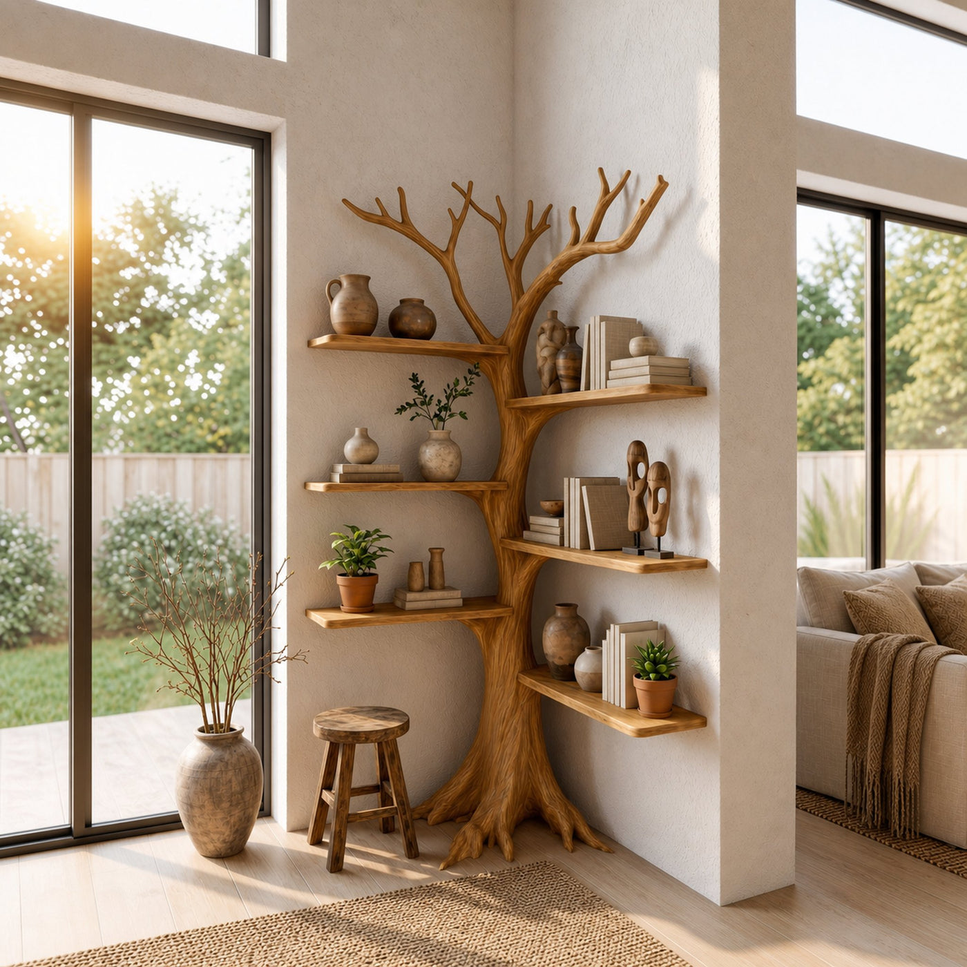 Rustic Corner Tree Bookshelf Living Room - product view 3