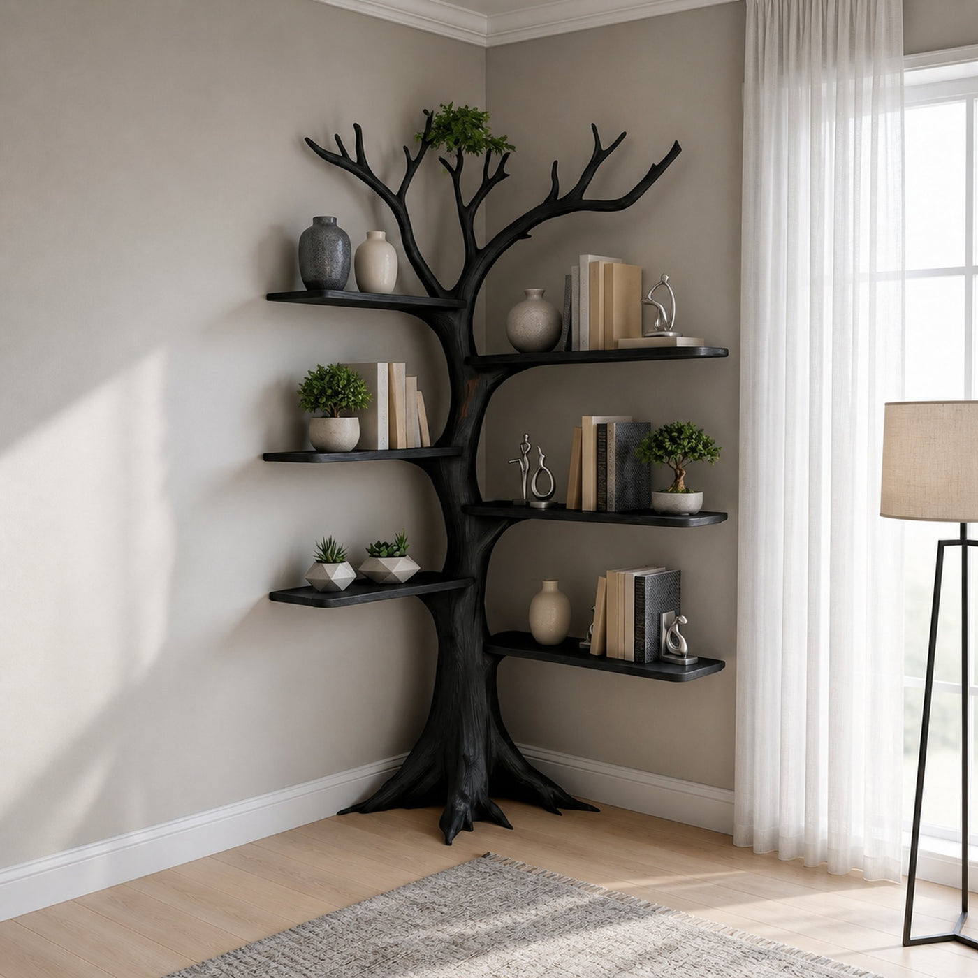 Rustic Corner Tree Bookshelf Living Room - product view 4