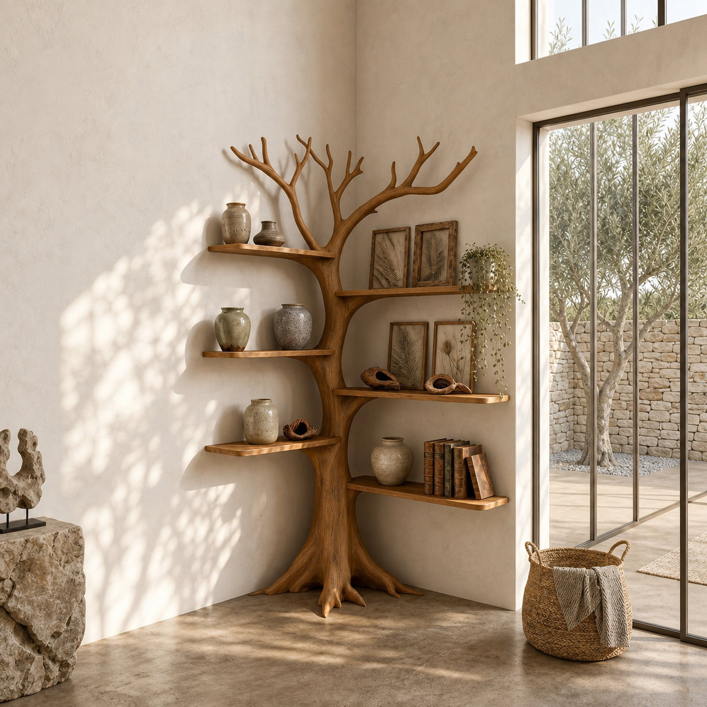 Rustic Corner Tree Bookshelf Living Room - product view 5