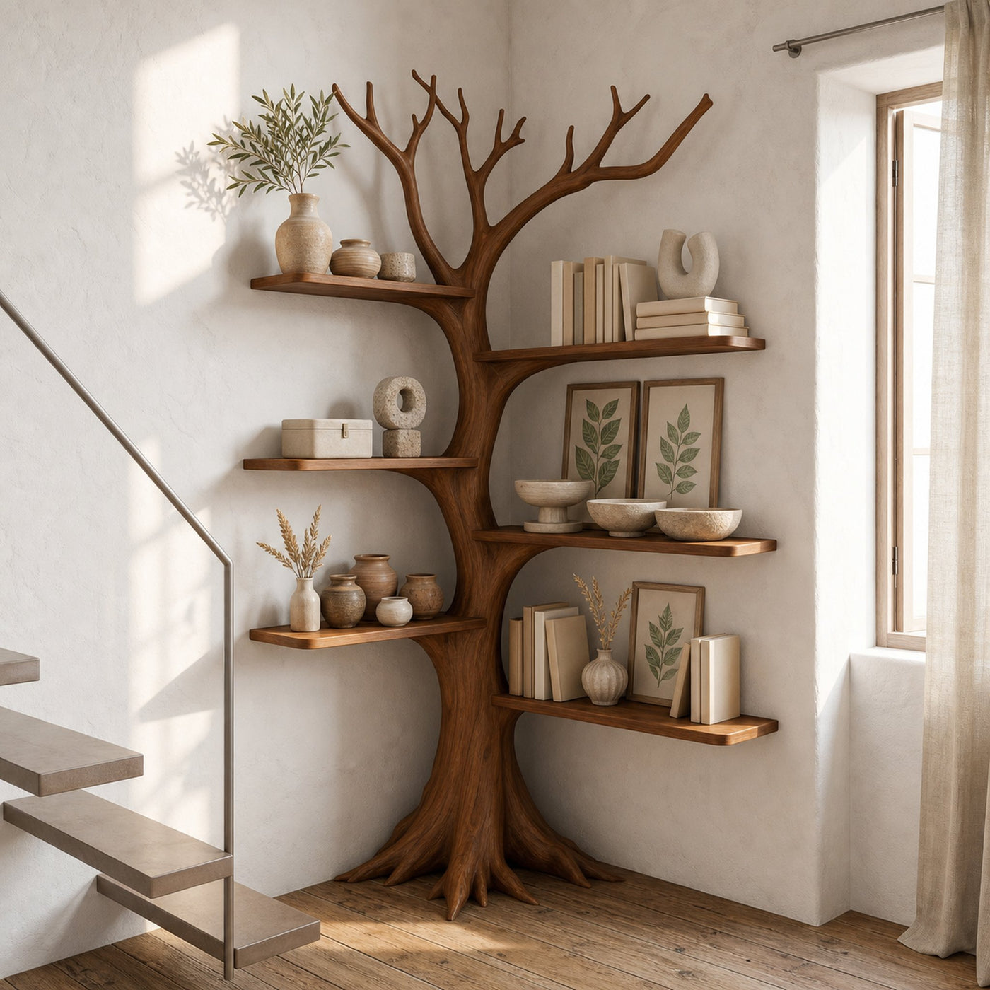 Rustic Corner Tree Bookshelf Living Room - product view 6