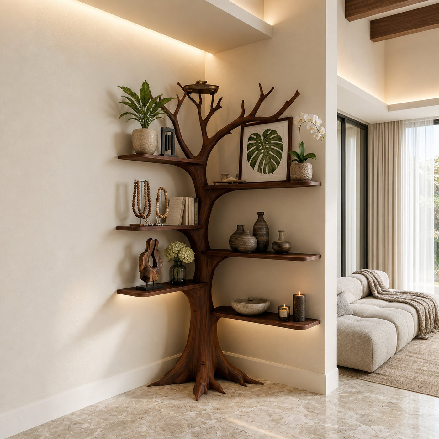Rustic Corner Tree Bookshelf Living Room - product view 7