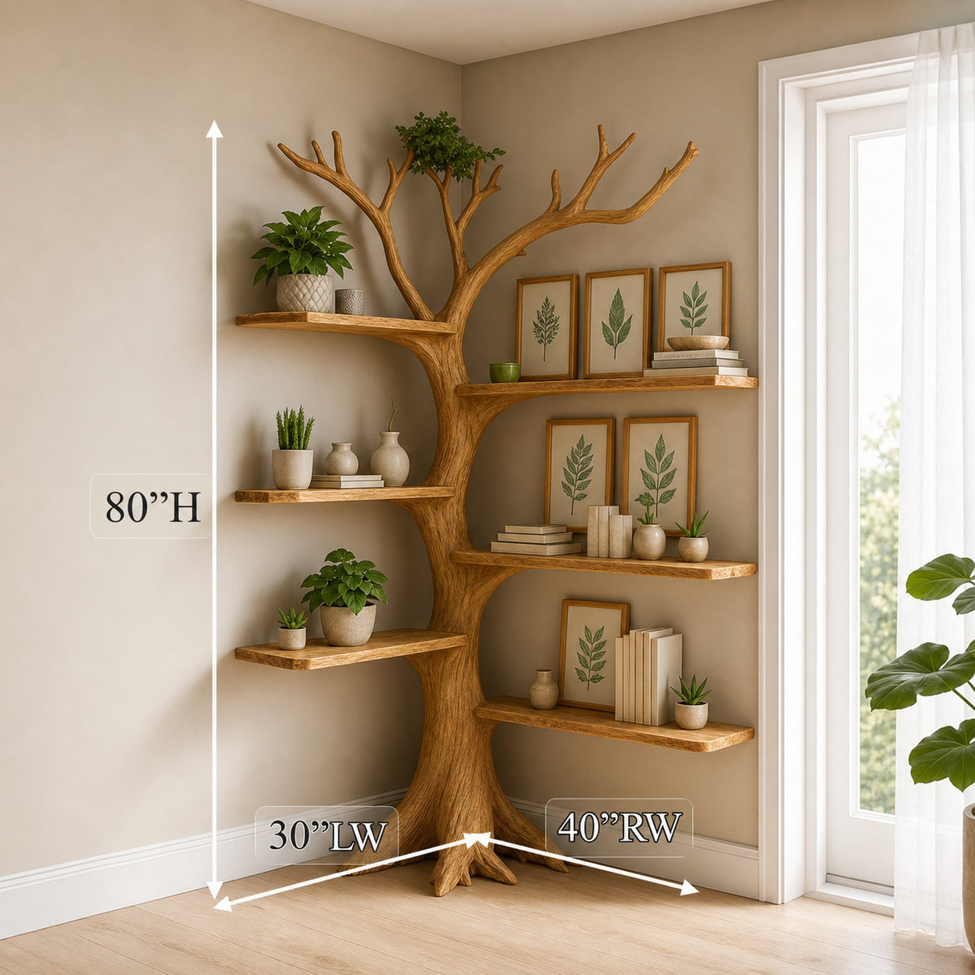 Rustic Corner Tree Bookshelf Living Room - product view 8