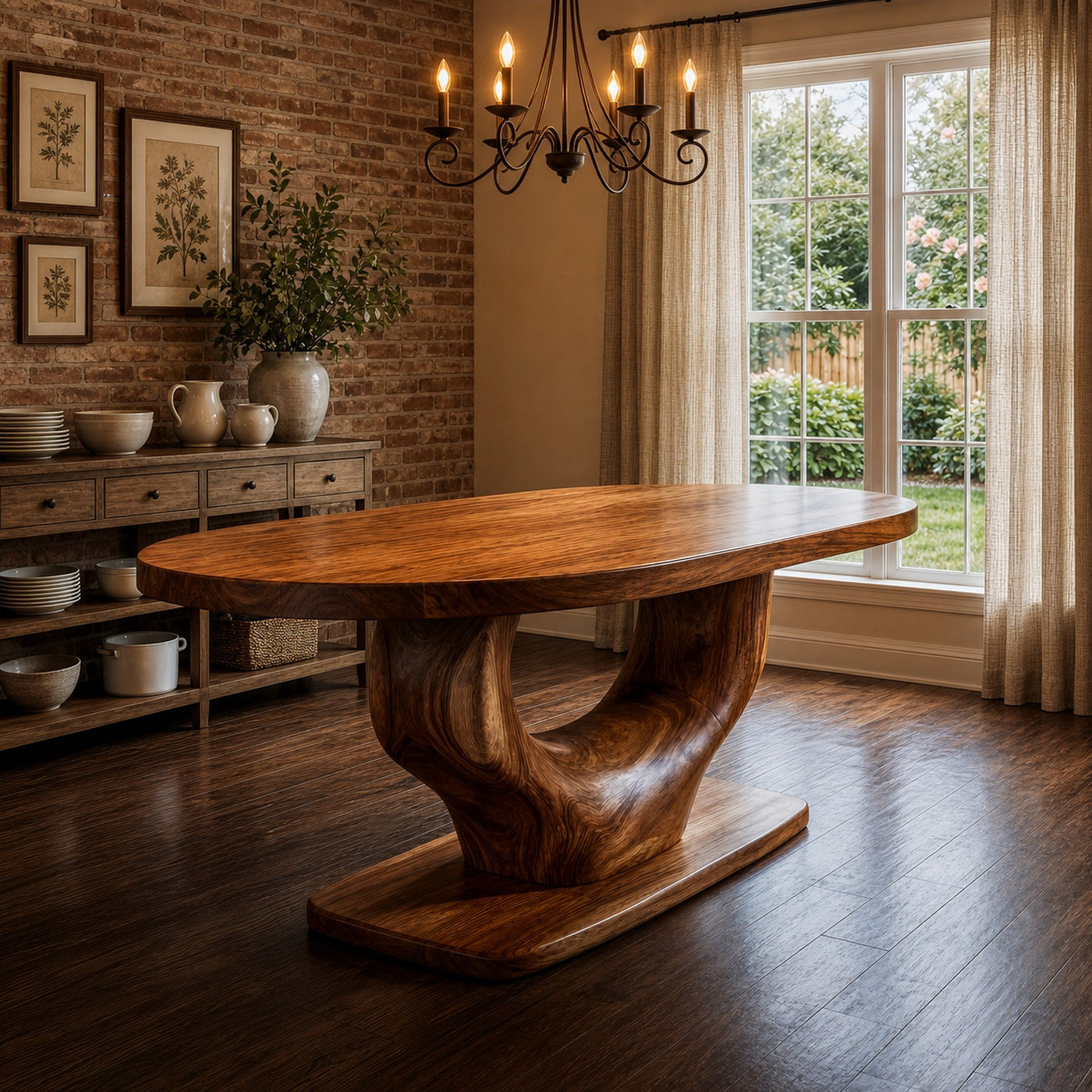 Rustic Curved Base Dining Table For Dining Room And Kitchen