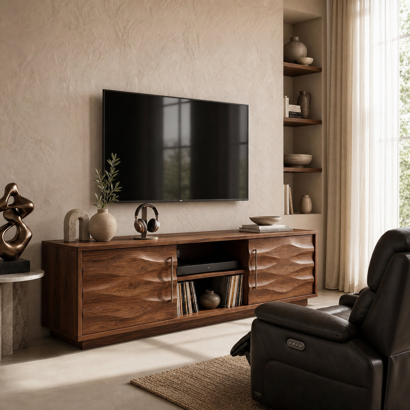 Rustic Curved Media Console For Mediterranean Interior - product view 6