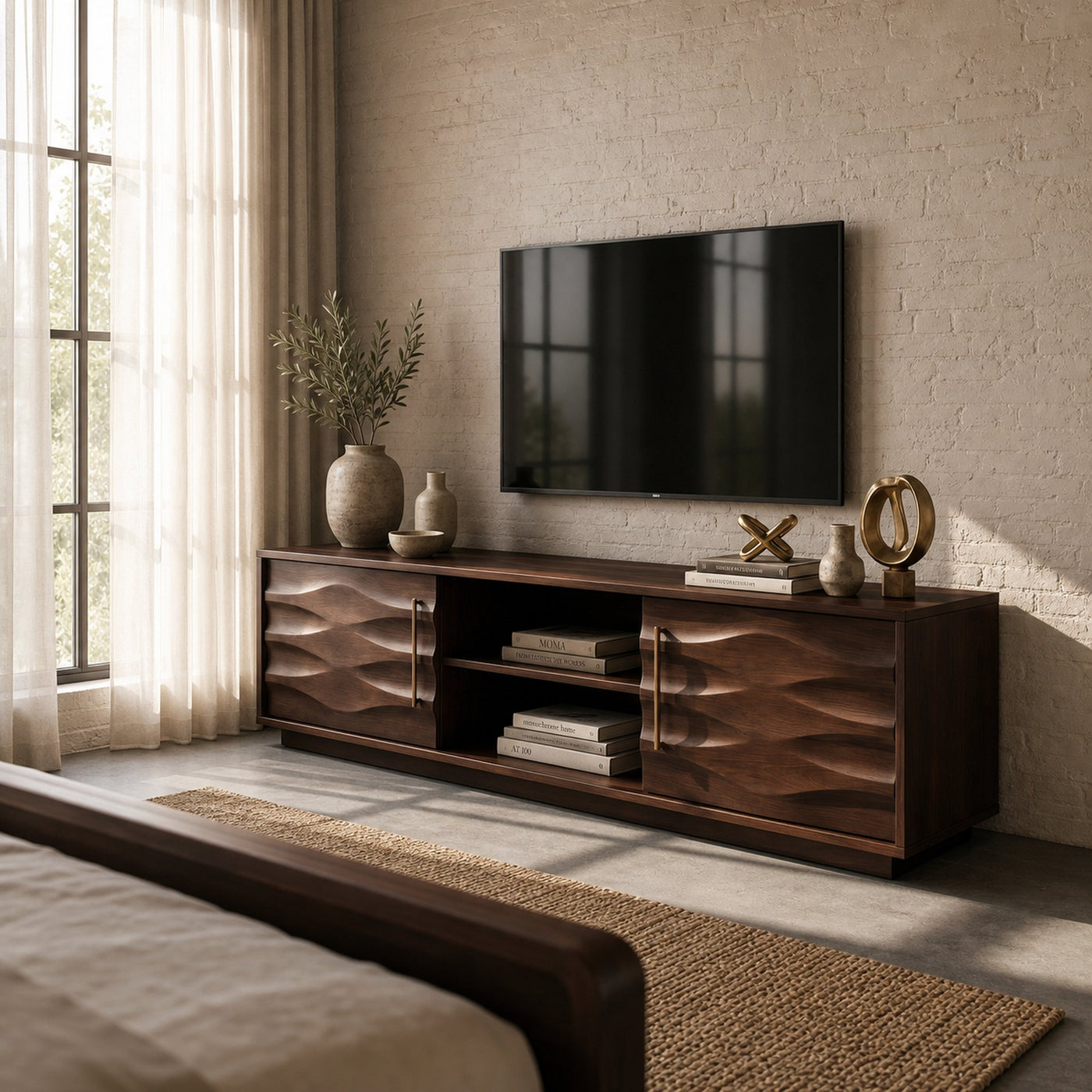 Rustic Curved Media Console For Mediterranean Interior - product view 7
