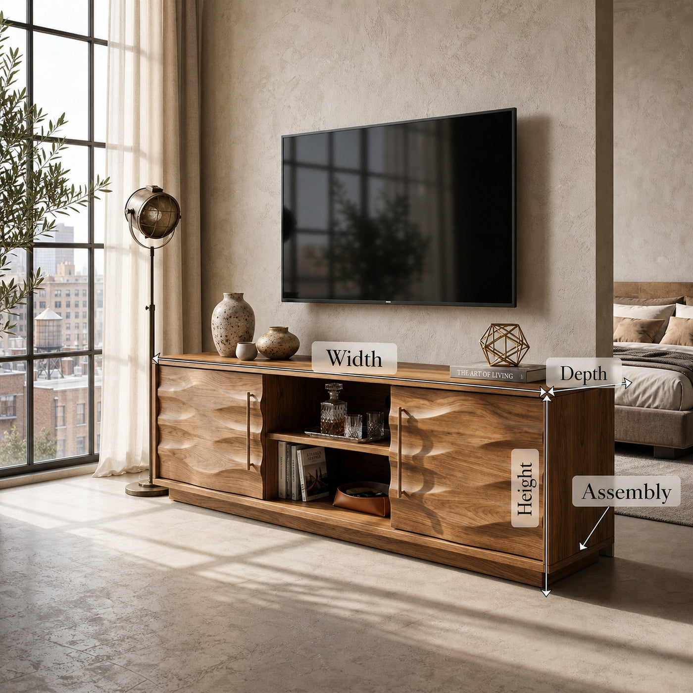 Rustic Curved Media Console For Mediterranean Interior - product view 8