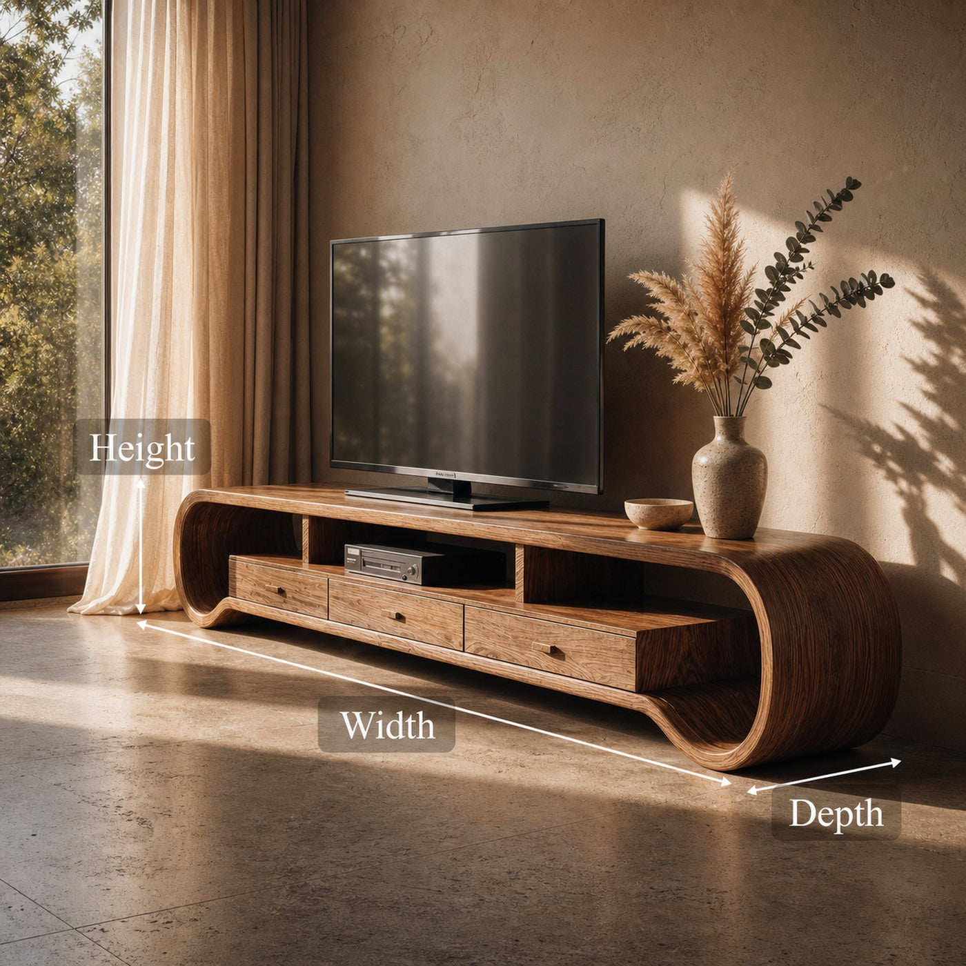 Rustic Curved TV Cabinet Solid Wood Multi Storage Living Room - product view 8