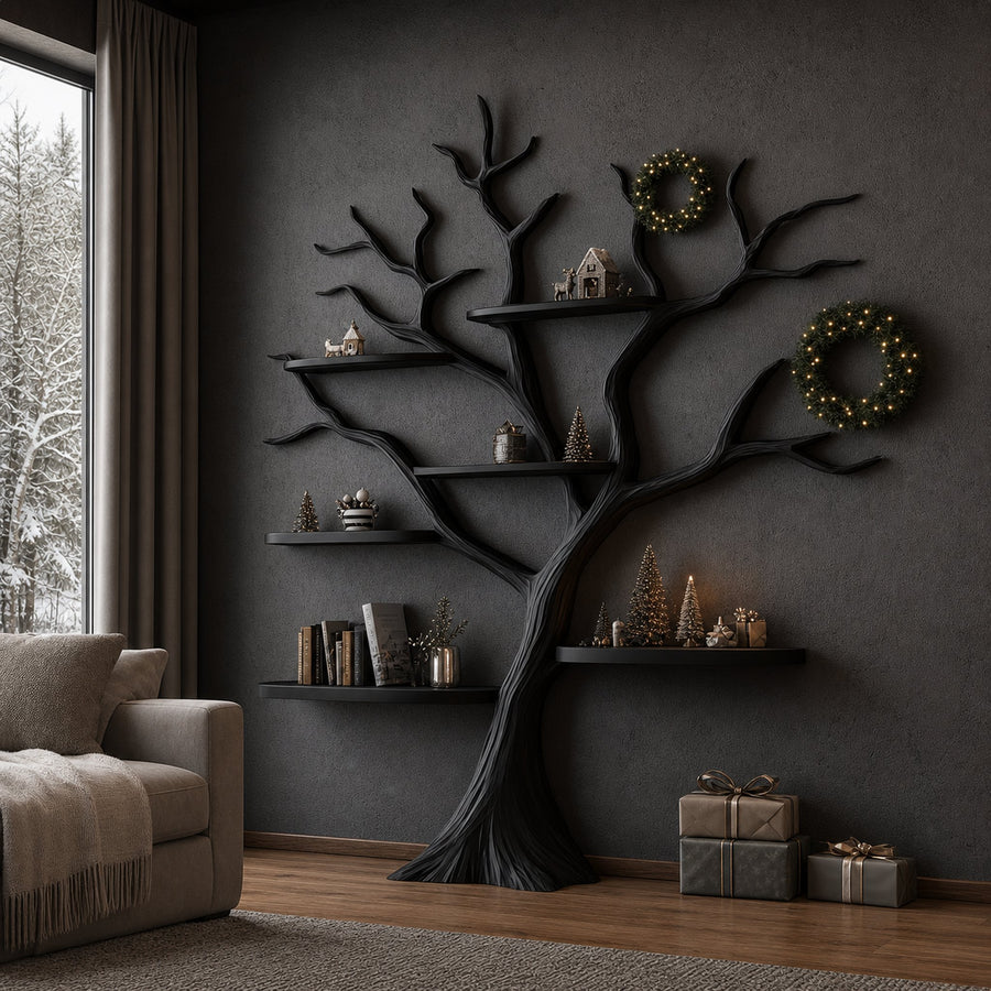 Rustic Dark Tree Bookshelf Home Office Seasonal Decor Organizer