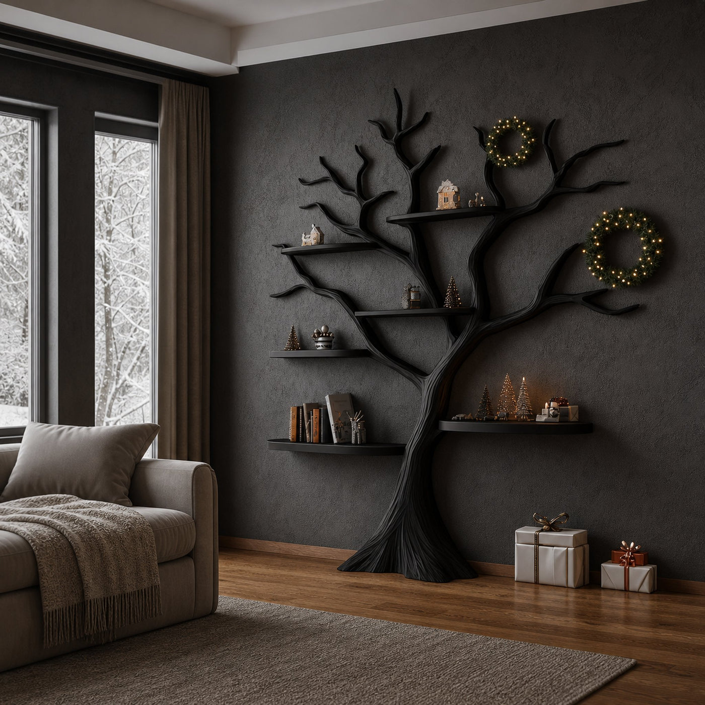 Rustic Dark Tree Bookshelf Home Office Seasonal Decor Organizer - product view 2