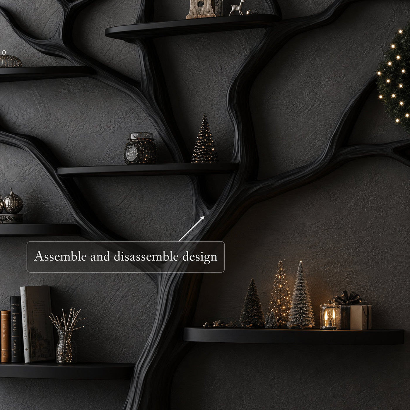 Rustic Dark Tree Bookshelf Home Office Seasonal Decor Organizer - product view 3