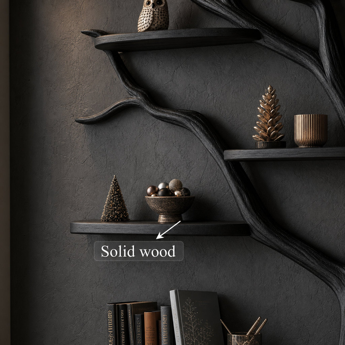 Rustic Dark Tree Bookshelf Home Office Seasonal Decor Organizer - product view 4