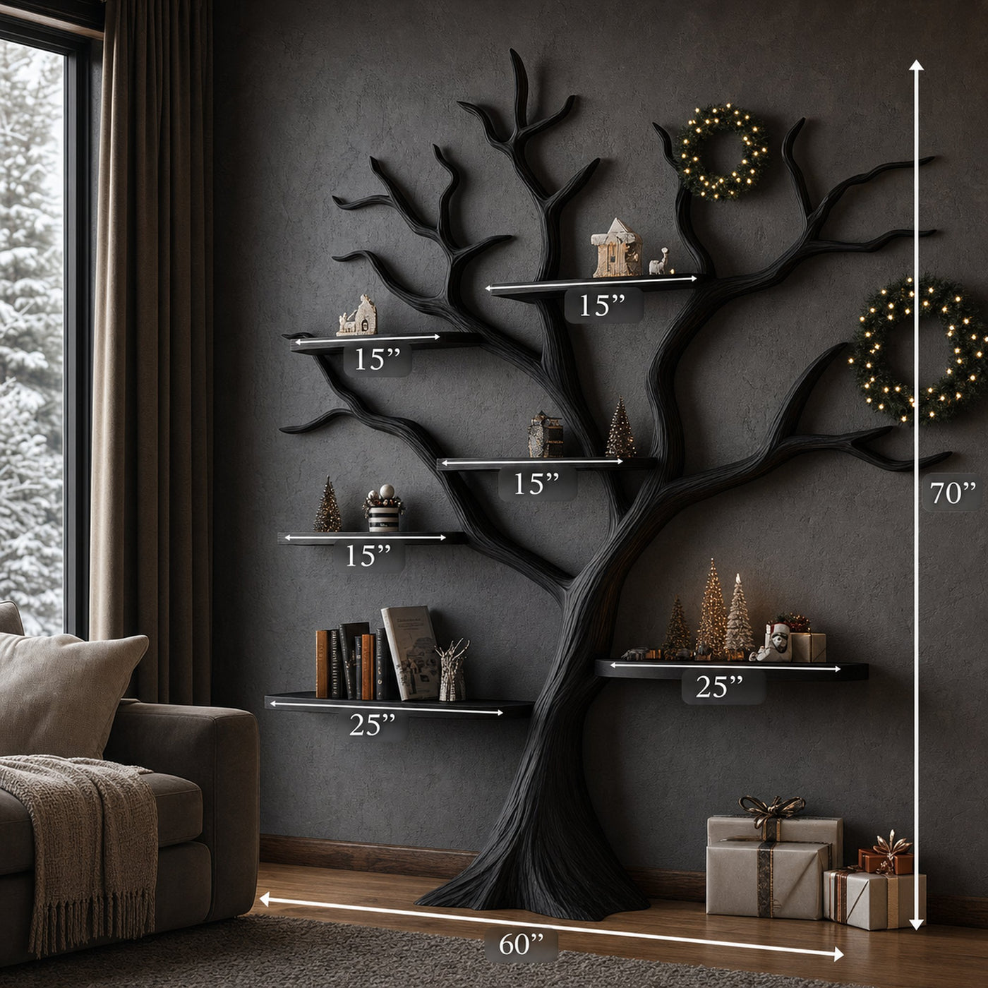 Rustic Dark Tree Bookshelf Home Office Seasonal Decor Organizer - product view 5