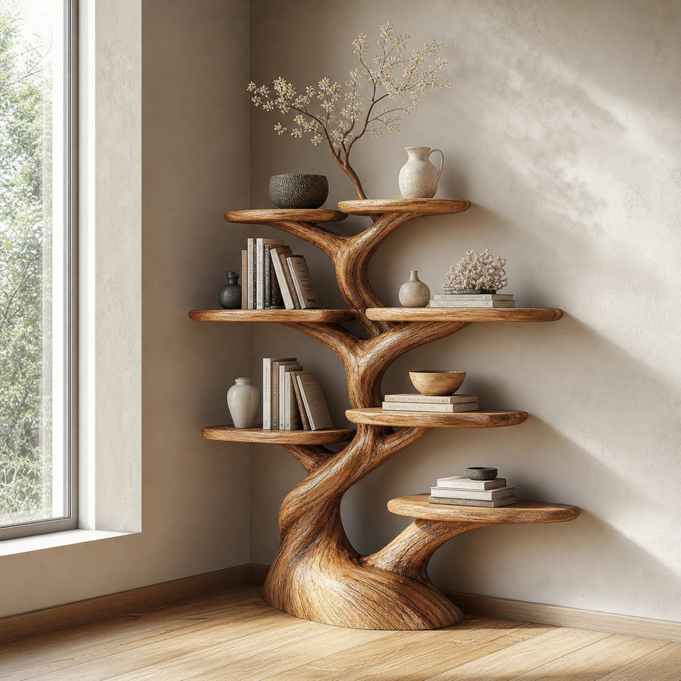 Rustic Decorative Tree Display Shelf Living Room Or Dining Room
