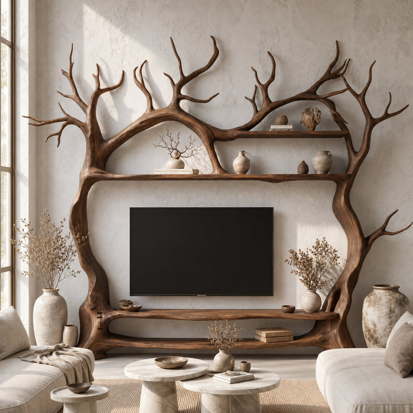 Rustic Decorative Tree TV Stand For Living Room And Lounge Interior