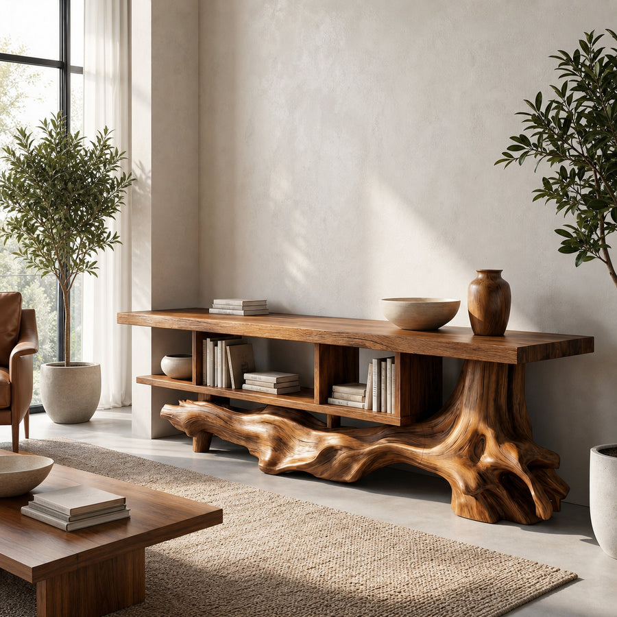 Rustic Designer Wood Display Shelf For Living Room And Hallway
