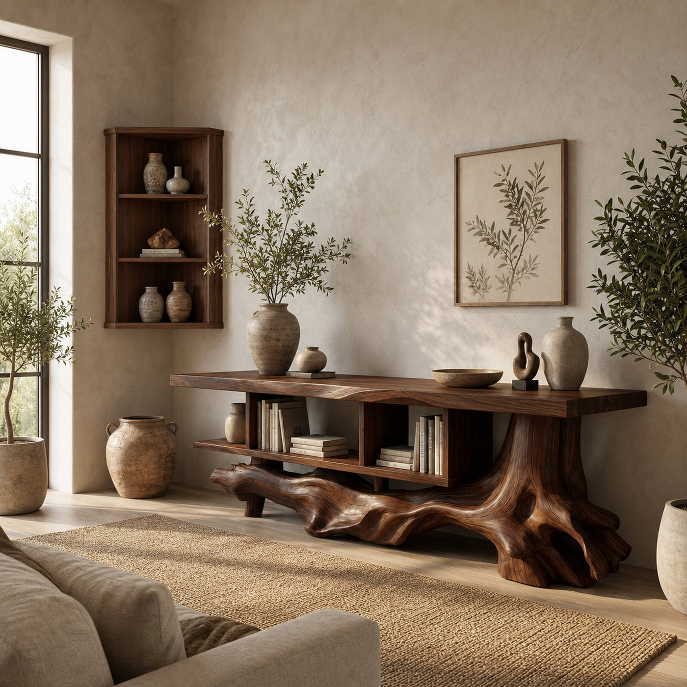 Rustic Designer Wood Display Shelf For Living Room And Hallway - product view 7