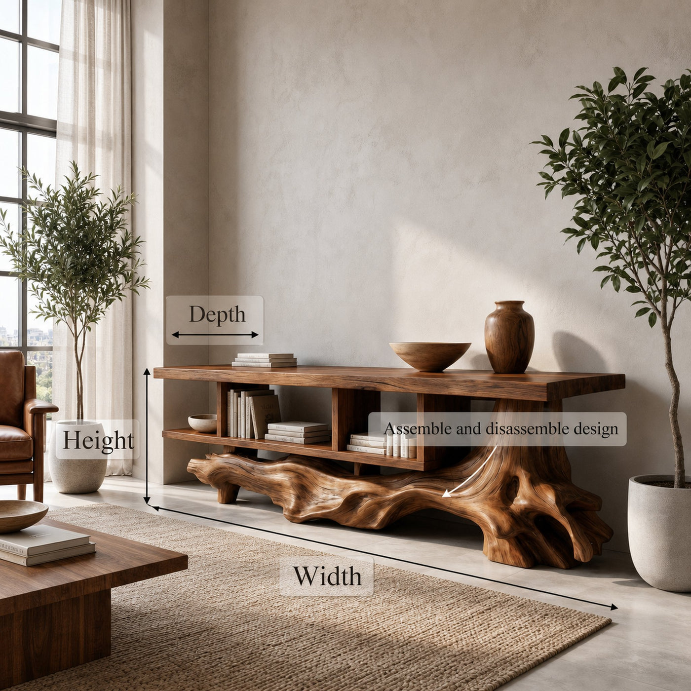 Rustic Designer Wood Display Shelf For Living Room And Hallway - product view 8