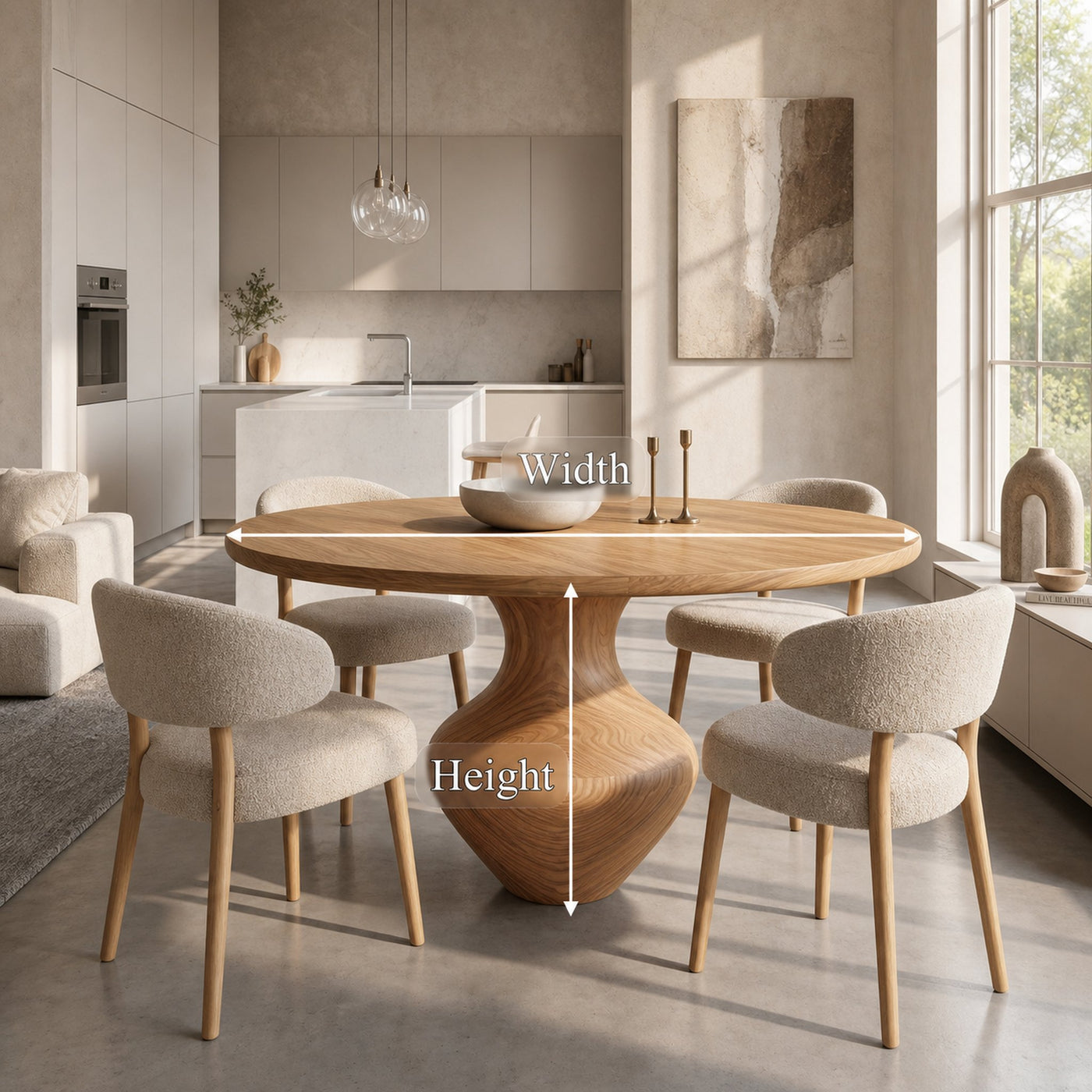 Rustic Dining Table With Sculptural Solid Wood Pedestal Base Farmhouse Round Dining Table With Sculptural Wooden Base For…