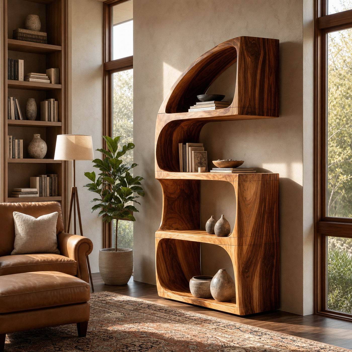 Rustic Farmhouse Curved Bookshelf Bedroom Corner Storage - product view 6