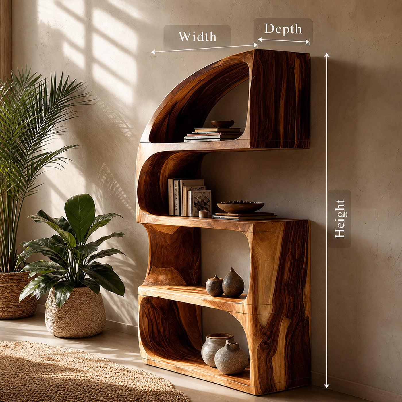 Rustic Farmhouse Curved Bookshelf Bedroom Corner Storage - product view 8
