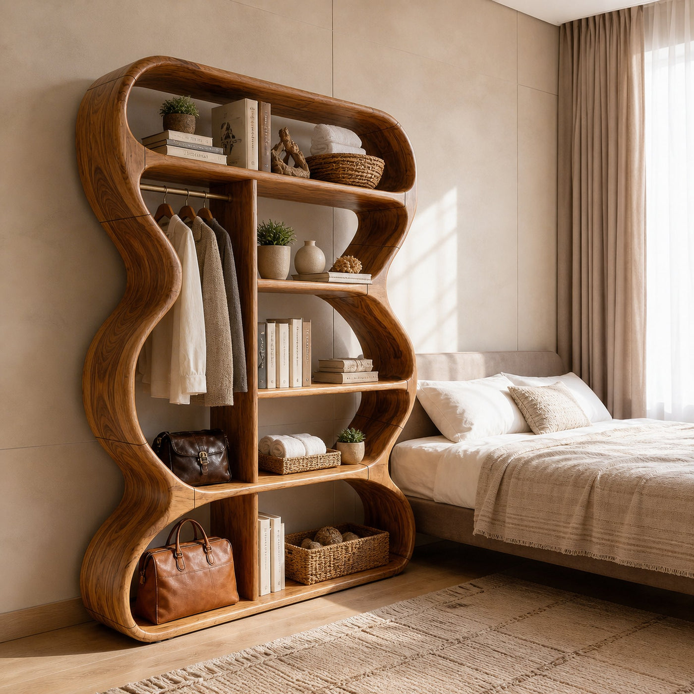 Rustic Farmhouse Sculptural Bookshelf Laundry Room Storage