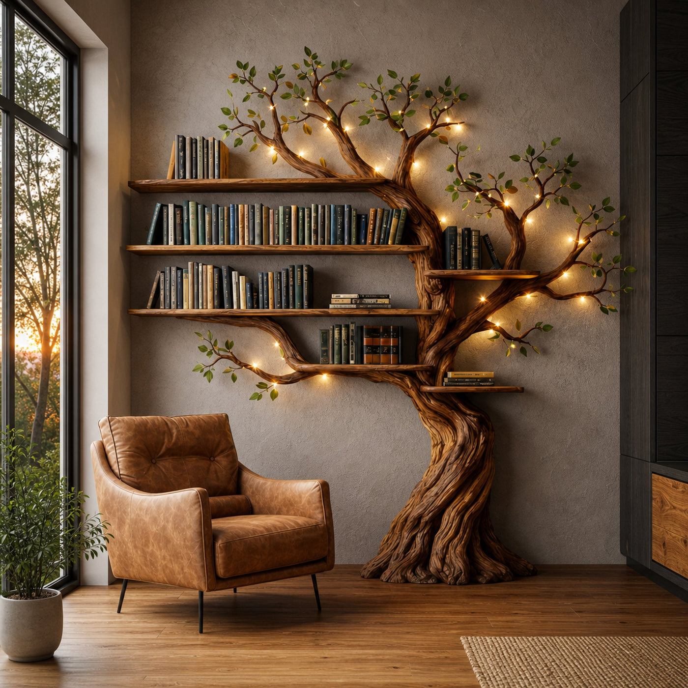 Rustic Farmhouse Tree Bookshelf For Living Room