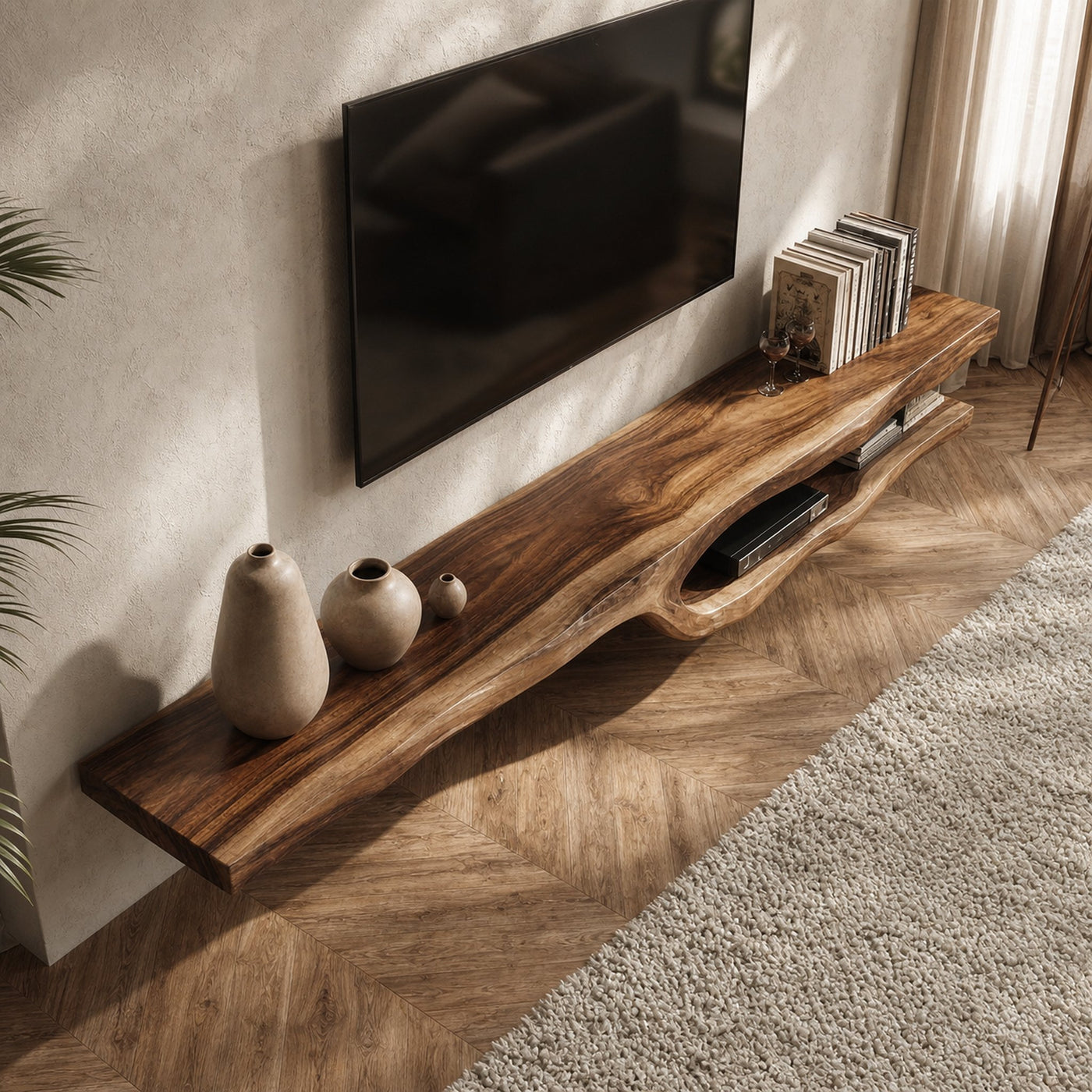 Rustic Floating TV Shelf For Living Room And Bedroom