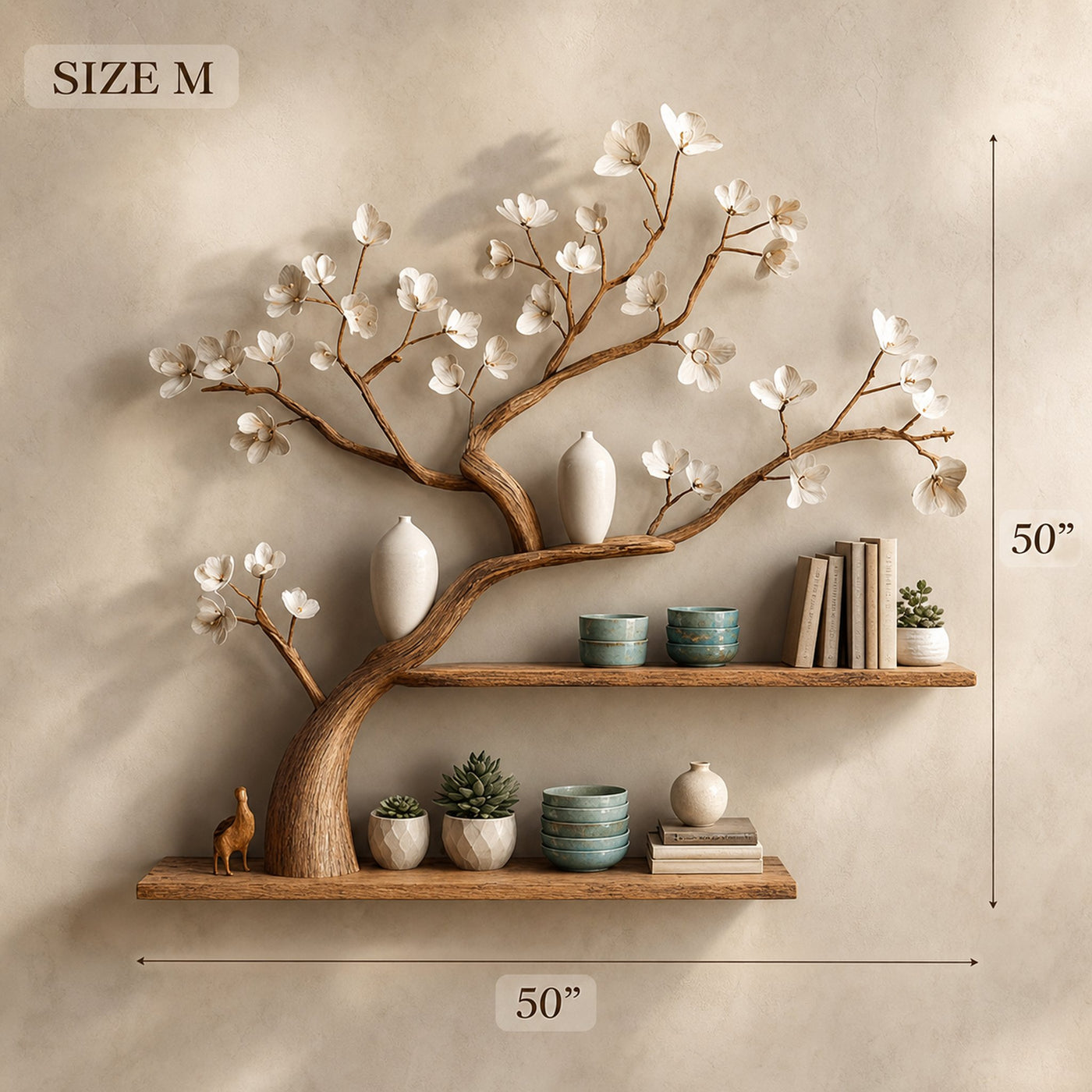 Rustic Floral Tree Shelf Living Wall - product view 6