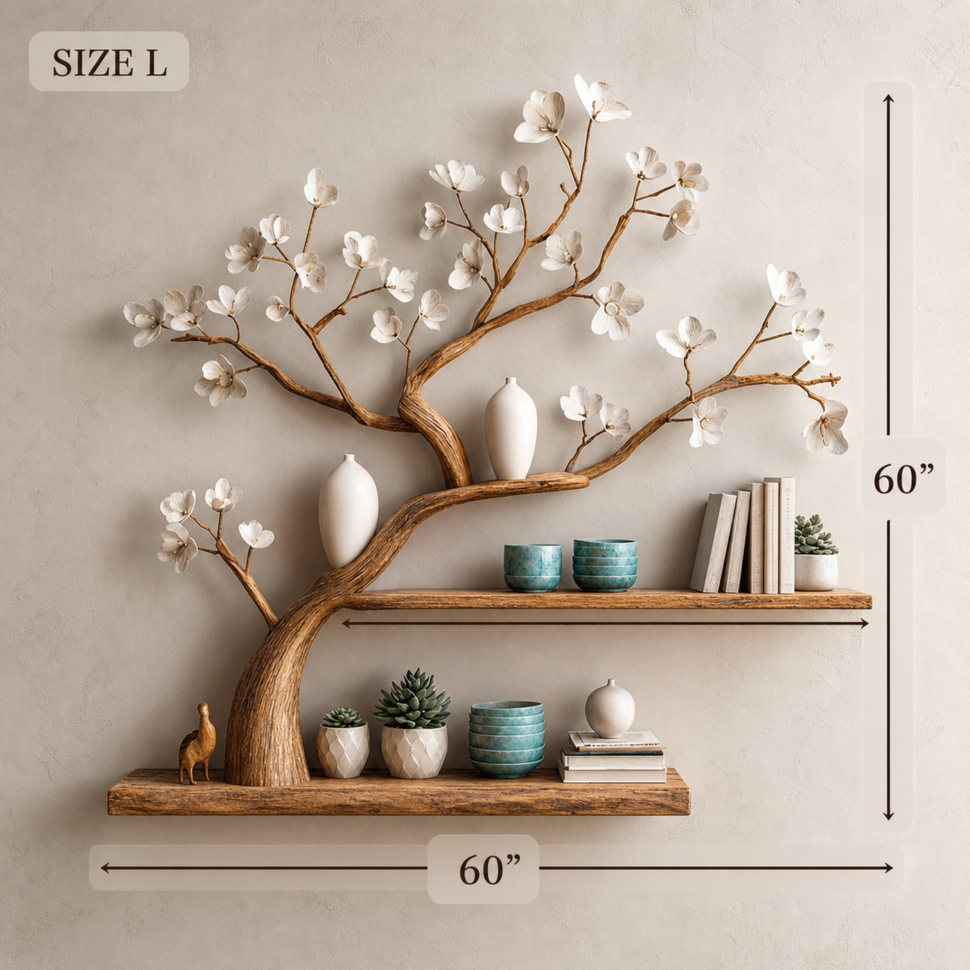 Rustic Floral Tree Shelf Living Wall - product view 7
